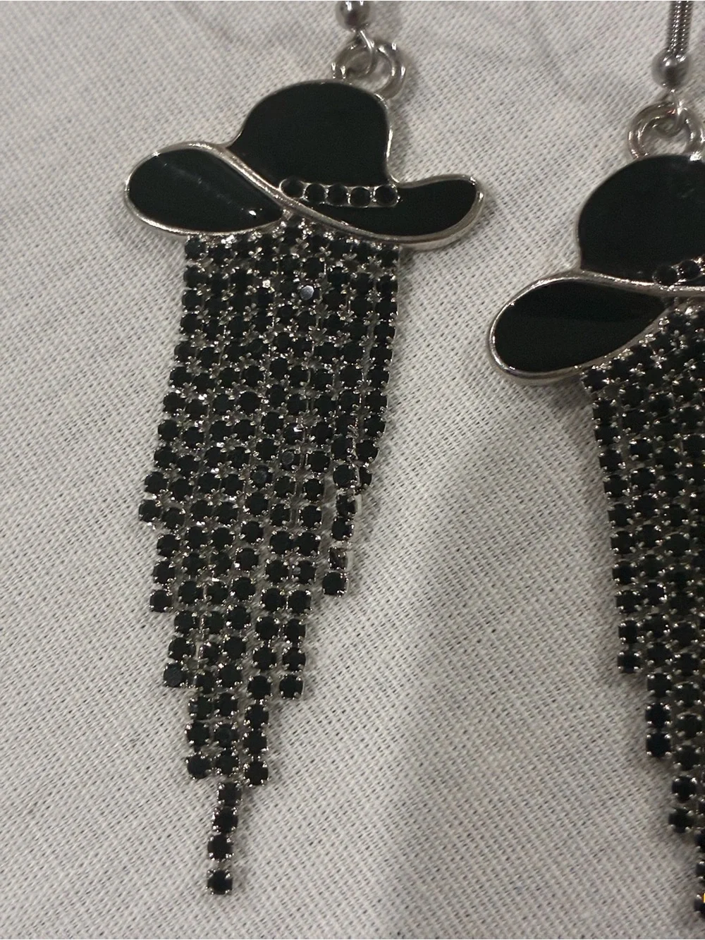 Chic Black Cowboy Hat Fringe Rhinestone Drop Earrings